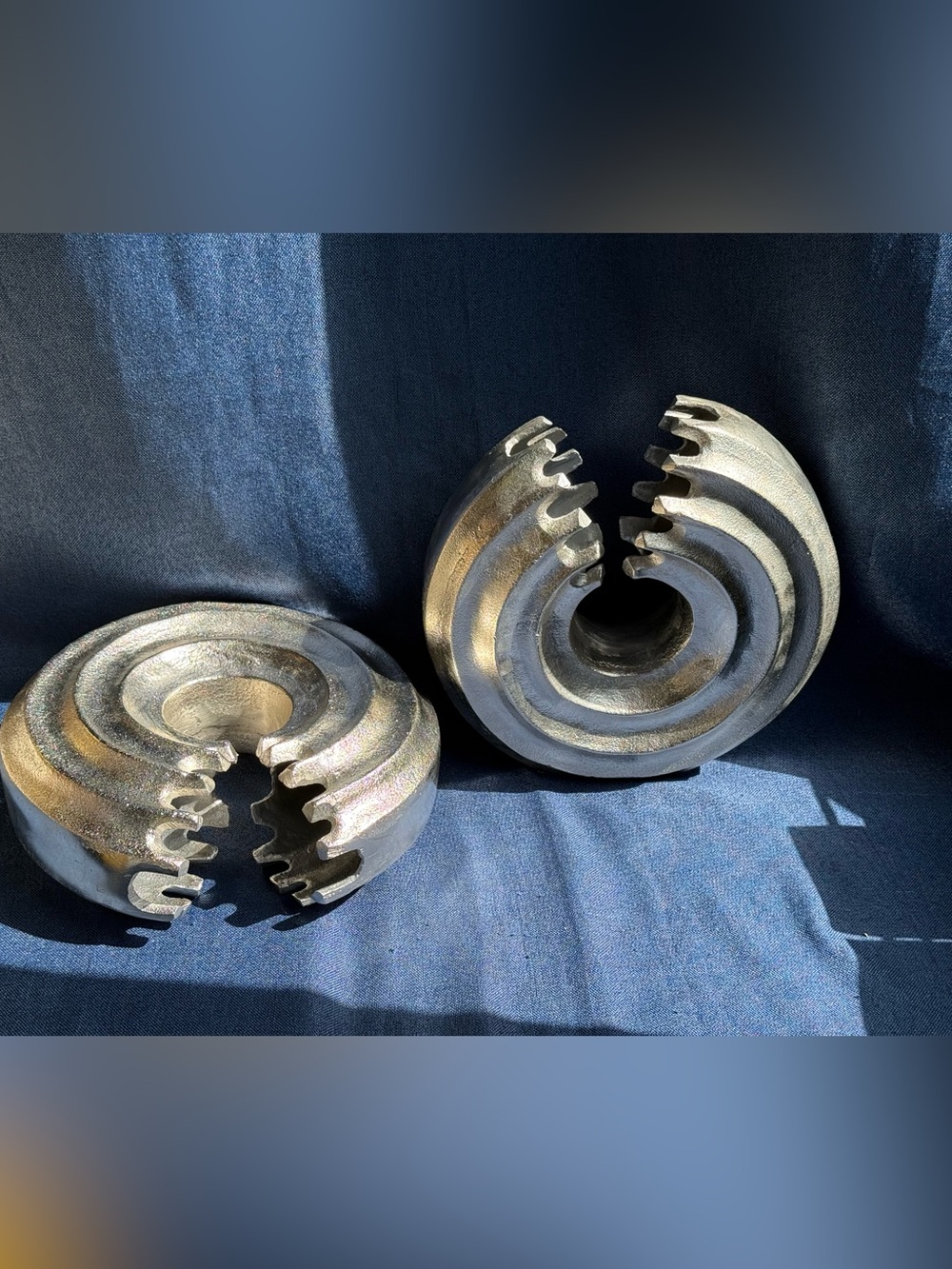 Heavy Brutalist Cast Aluminum Gear Bookends Sculptures Pair 6lbs